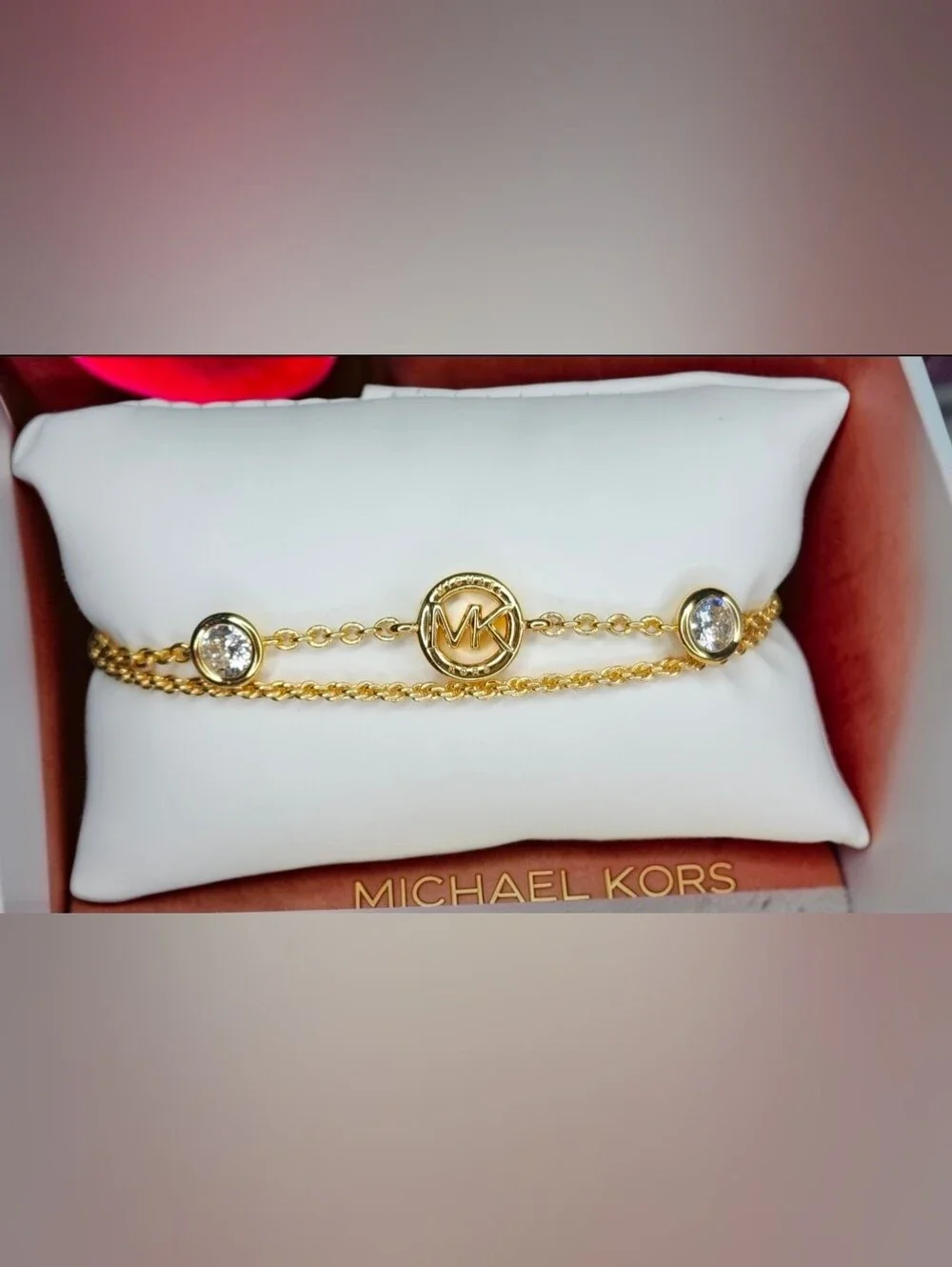 Michael Kors Gold-Tone Fulton Logo Double-Layer Chain Bracelet NWT